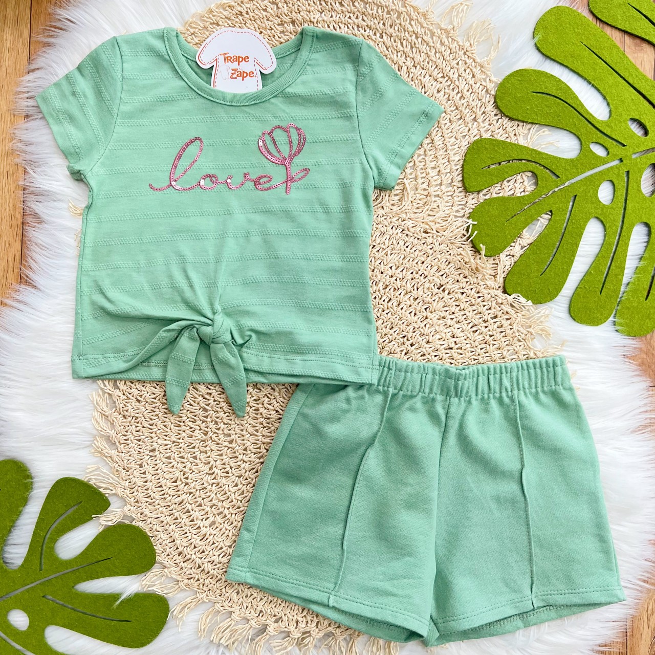 Conj. Blusa Love com Amarração e Short - Verde